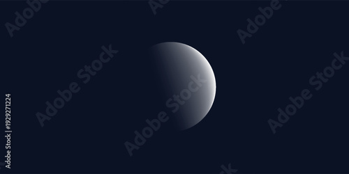 Abstract Minimalist Planet Moon with Gradient Shadow on Dark Space Background.