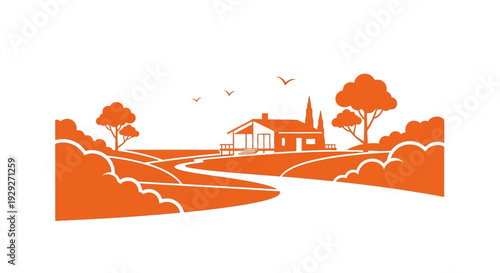 Illustration of a Church Building Landscape.