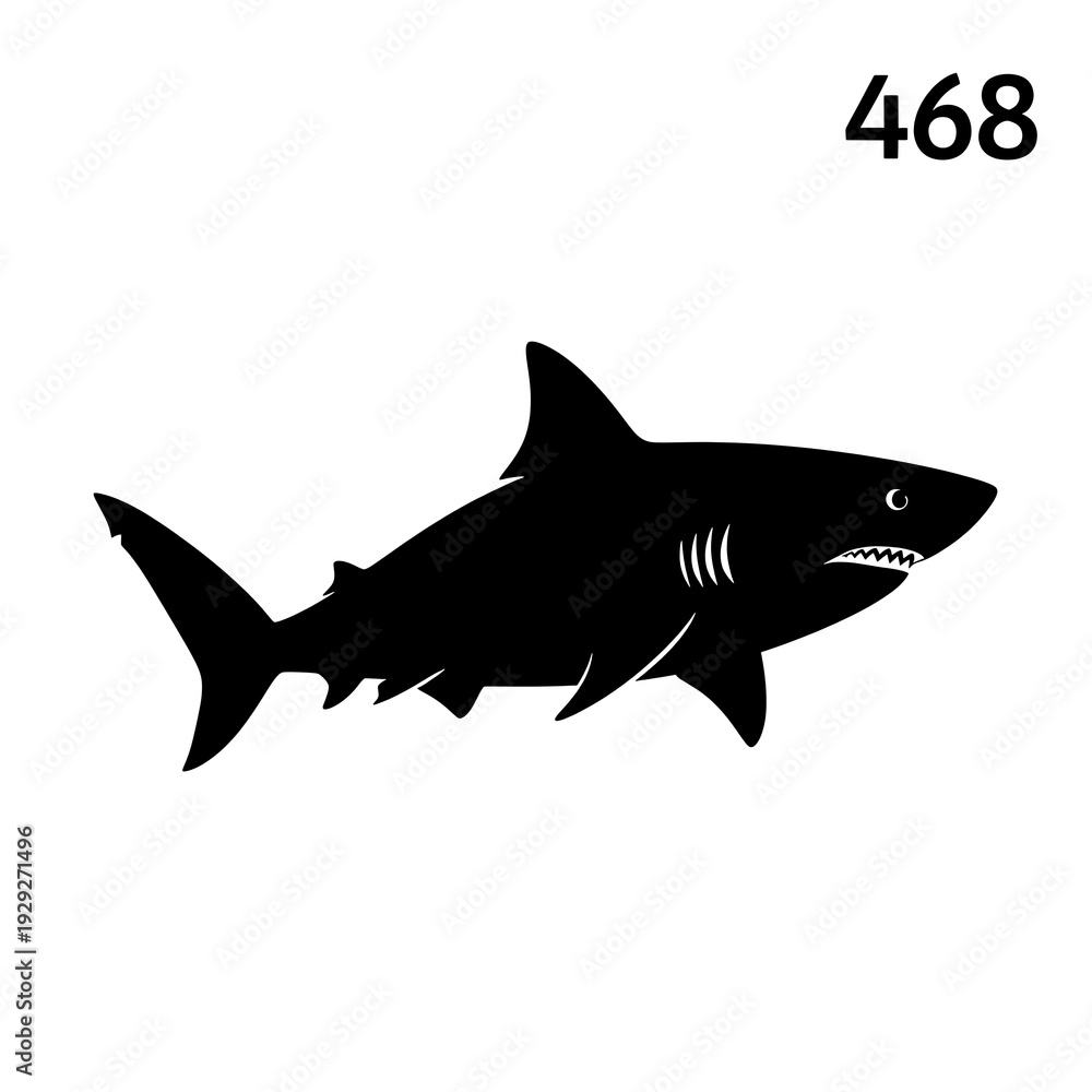 Obraz premium Black silhouette of a shark swimming.