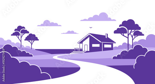 Illustration of a House in Landscape.