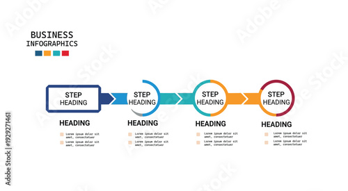 Horizontal business process timeline with three steps and arrows