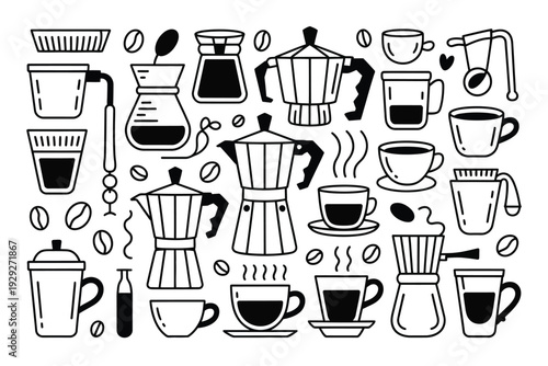 Coffee vector icons set including cups and coffee makers
