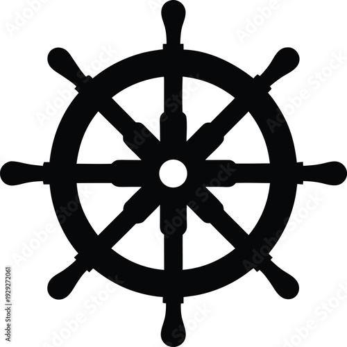 ship s wheel with spokes silhouette vector illustration on transparent background