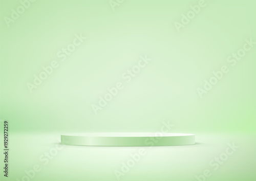Green cylinder pedestal podium. Cylinder abstract minimal scene with geometric platform. Space for selling products on the website. Business backdrop. Vector illustration.