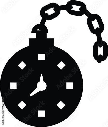 pocket watch chain loop silhouette vector illustration on transparent background