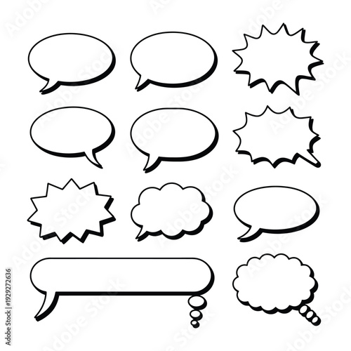 Comic Speech Bubbles: A collection of various hand-drawn comic speech bubbles, perfect for conveying thoughts, dialogue, and ideas in a dynamic visual manner.