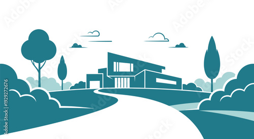 Modern House Building Architecture Design Illustration.