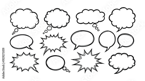 Comic Speech Bubbles: A collection of various hand-drawn comic speech bubbles, perfect for conveying thoughts, dialogue, and expressions in a fun and dynamic way.