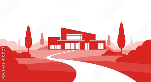Modern House Building Architecture Design Illustration.