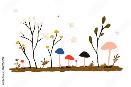 Underground Mycelium Network Linking Forest Mushrooms