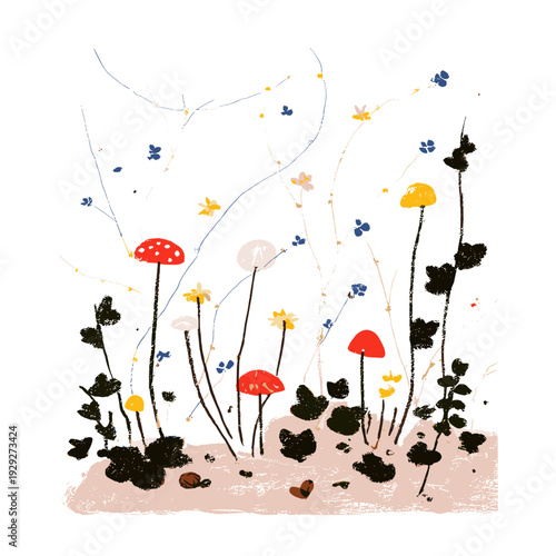 Underground Mycelium Network Linking Forest Mushrooms