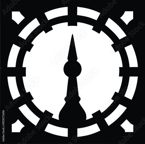 mechanical clock tower face silhouette vector illustration on transparent background