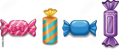 Vector Illustration of Colorful Wrapped Candies with Various Designs