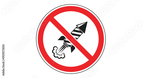 Prohibited rocket launch sign indicating no rockets allowed or firing of rockets is not permitted in this area safely always
