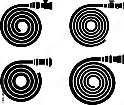 Fire Hose Coil Icon Set Black Silhouette Vector Illustration