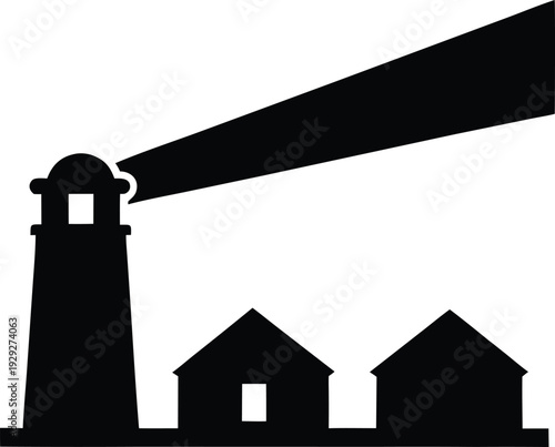 lighthouse beam sweeping silhouette vector illustration on transparent background
