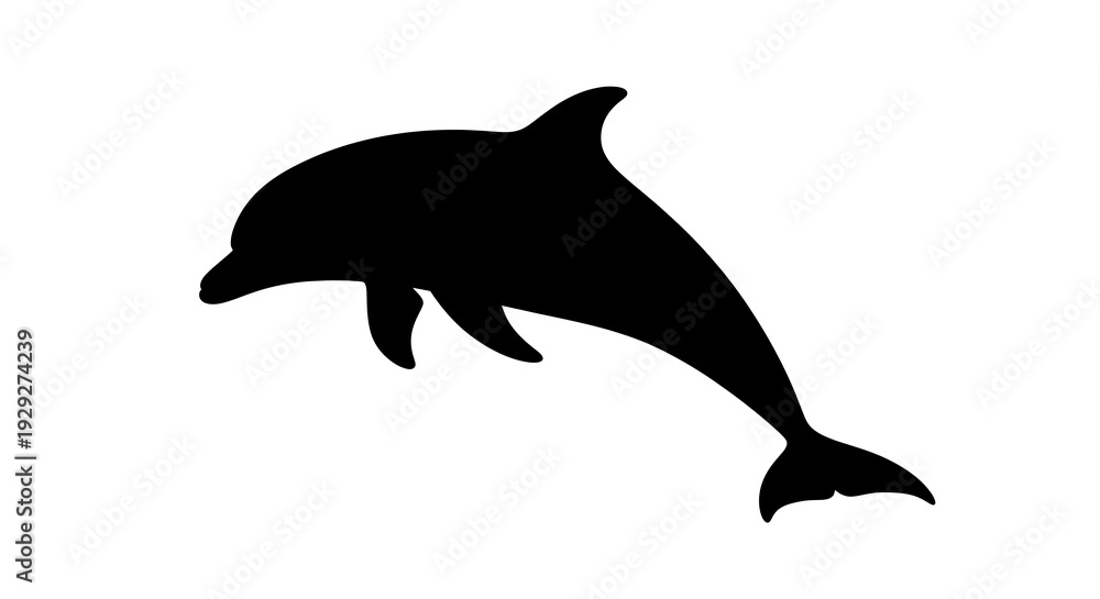 Obraz premium Black silhouette of a dolphin jumping.
