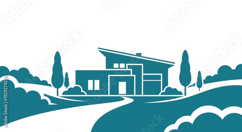 Modern House Illustration with Simple Design Elements.