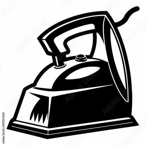Vintage ironing appliance retro style black and white illustration household cleaning tool