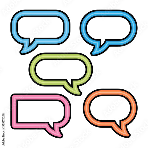 Colorful Speech Bubbles for Communication: A set of vibrant speech bubbles, each in a unique hue, stand as visual symbols for communication, ready to convey thoughts, ideas, and messages.