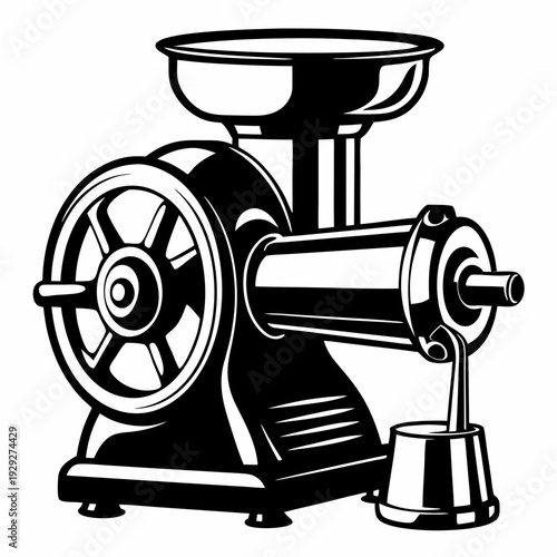 Vintage meat grinder illustration black and white food processor kitchen equipment old fashioned manual machine