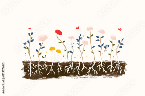 Underground Mycelium Network Linking Forest Mushrooms