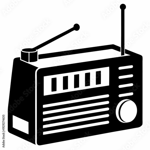 Vintage radio icon black and white retro broadcast receiver