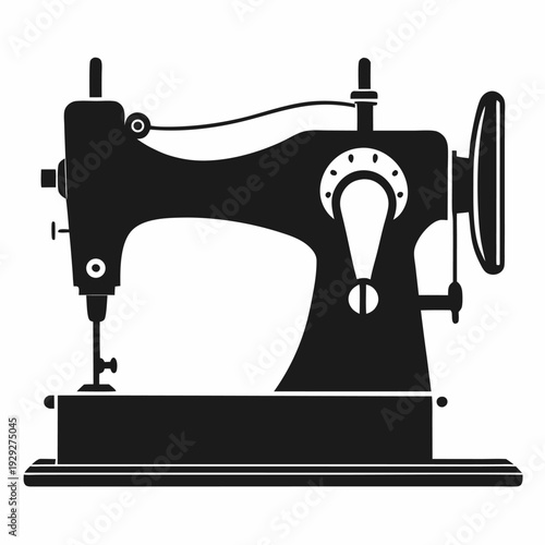 Vintage sewing machine silhouette black and white retro design sewing craft needlework fashion apparel textile industry