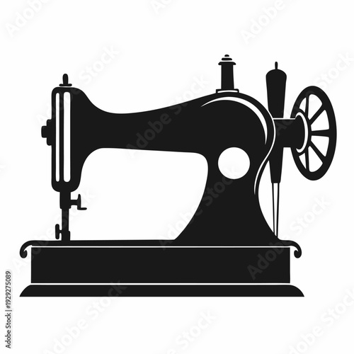 Vintage sewing machine silhouette black and white illustration design element