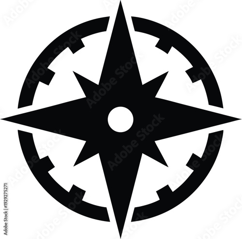 compass rose with 8 points silhouette vector illustration on transparent background