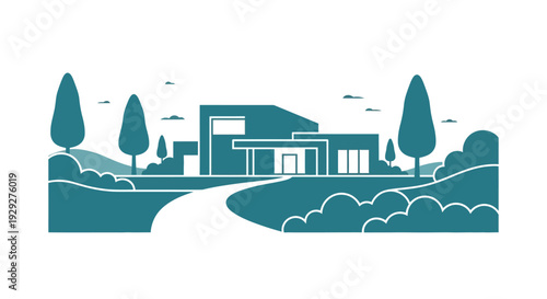 Modern House Illustration with Trees and Yard.