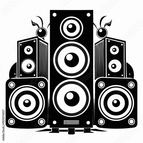 Stylish black and white stereo speaker system illustration music audio design
