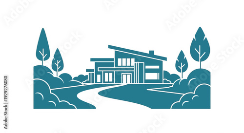 Modern House Illustration with Trees and Yard.