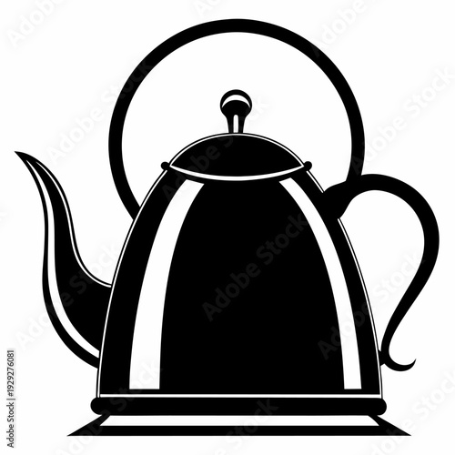 Stylish black and white tea kettle illustration perfect for menu design or tea packaging