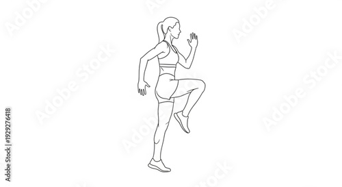 A woman is jogging alone wearing sportswear in a simple, line-art style with a minimalist aesthetic.