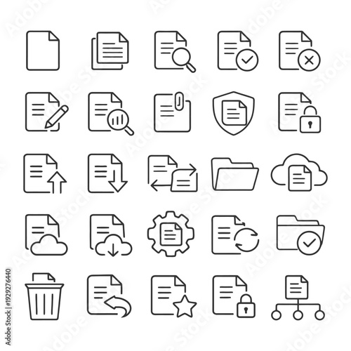 Document file management icons: cloud, security, edit, upload, download.