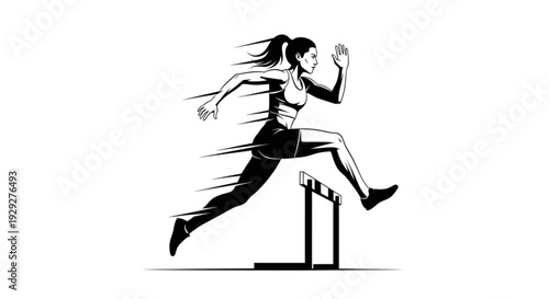 Illustration of a female athlete running over a hurdle with dynamic motion