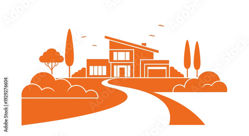 Modern House with Garden and Pathway.