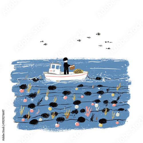 Underwater Kelp Farm Harvest Scene Illustration