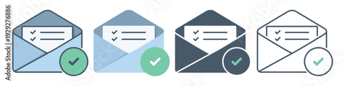 Open Message Envelope Icon with Check Mark List. Vector Illustration