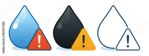 Water Drop with Exclamation Mark Icon. Water Contamination Alert Symbol. Vector Illustration