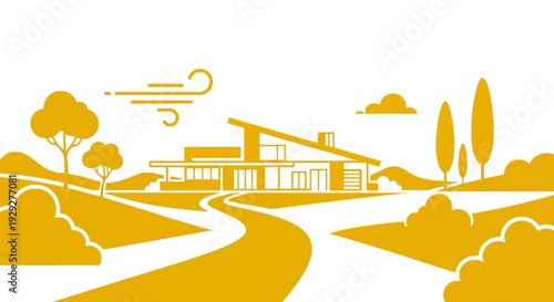 Modern House with Sloping Roof and Chimney.