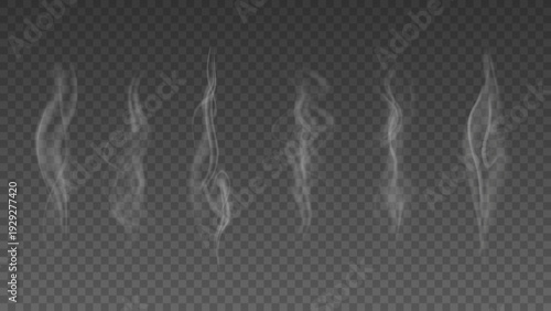 Smoke isolated on transparent background. Vector fog, vapor set.	