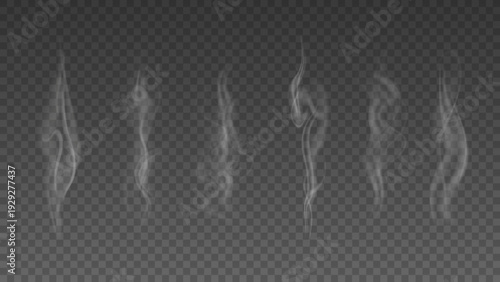 Smoke isolated on transparent background. Vector fog, vapor set.	