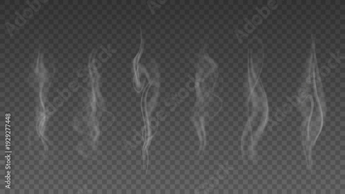 Smoke isolated on transparent background. Vector fog, vapor set.	