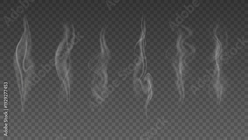 Smoke isolated on transparent background. Vector fog, vapor set.	
