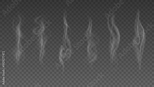 Smoke isolated on transparent background. Vector fog, vapor set.	