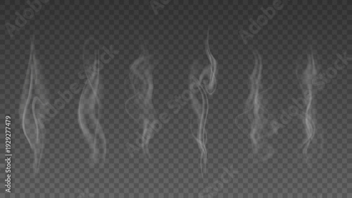 Smoke isolated on transparent background. Vector fog, vapor set.	