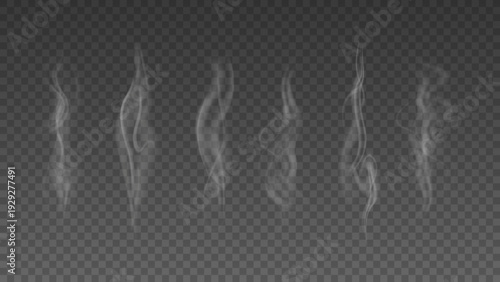 Smoke isolated on transparent background. Vector fog, vapor set.	