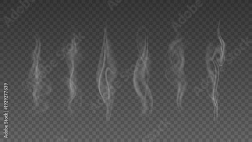 Smoke isolated on transparent background. Vector fog, vapor set.	